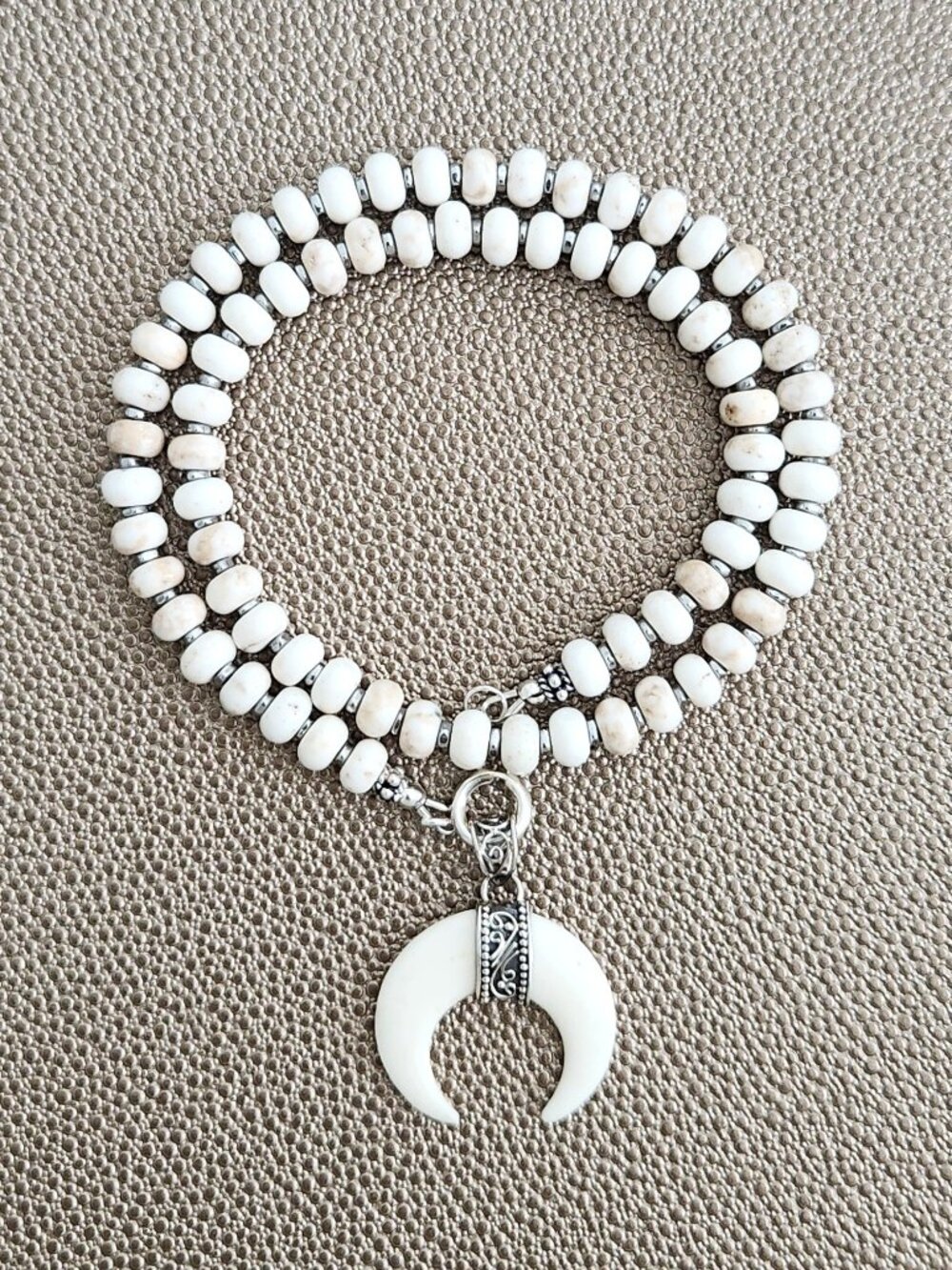 WHITE TURQUOISE NECKLACE W/ CRESCENT PENDANT--16"